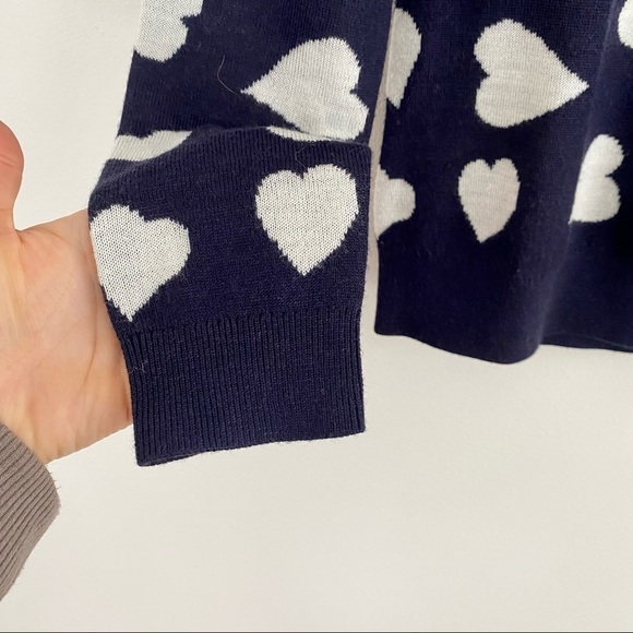 LOFT Navy Blue & White Hearts Wool Blend Crew Neck Sweater Long Sleeve - Picture 4 of 6